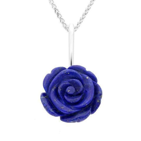 Sterling Silver Lapis Lazuli Tuberose 18mm Rose Necklace - Silver