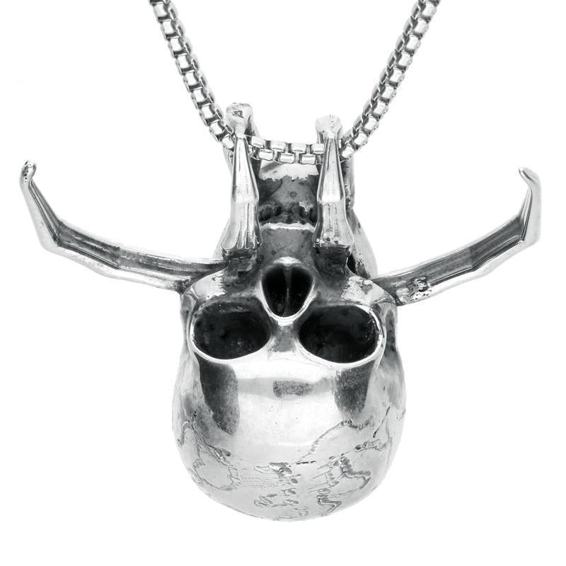 Sterling Silver Large Predator Skull Necklace - Silver