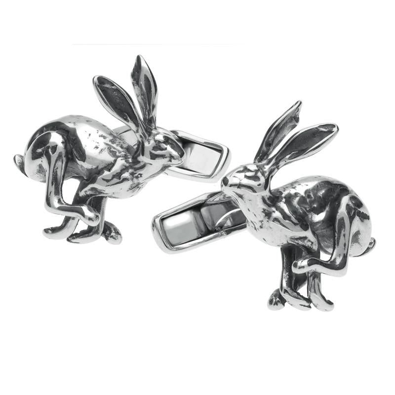 Sterling Silver Large Running Hare Cufflinks - Silver