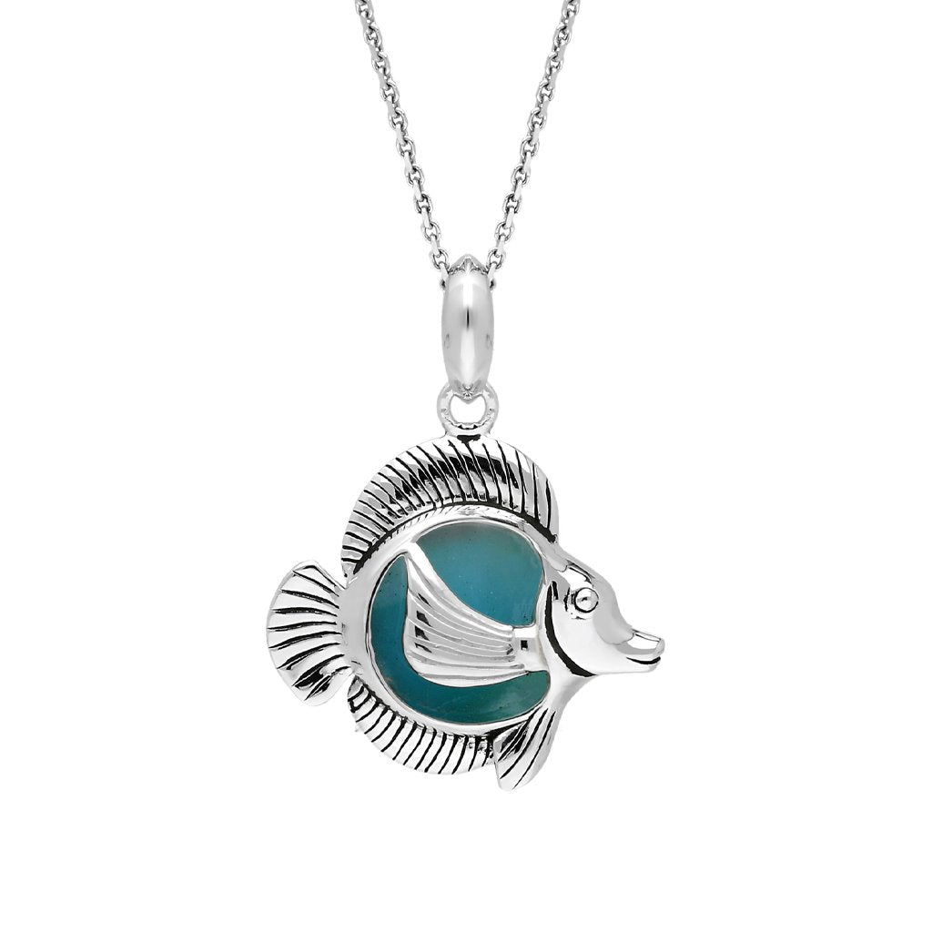 Sterling Silver Larimar Single Stone Angel Fish Necklace - Silver