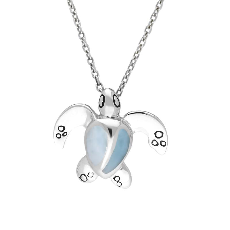 Sterling Silver Larimar Tiny Two Stone Turtle Necklace - Option1 Value Silver
