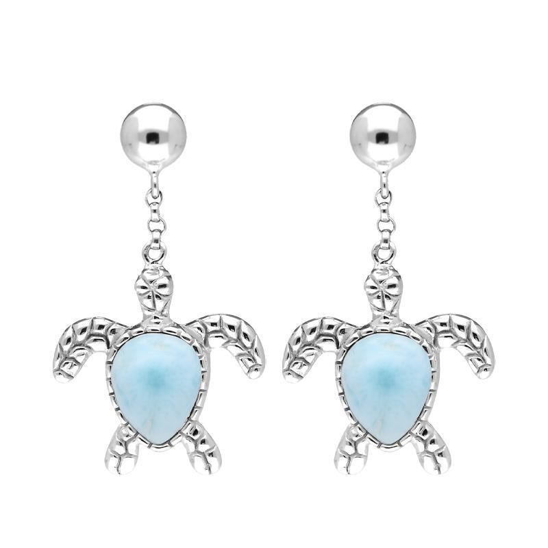 Sterling Silver Larimar Turtle Drop Earrings - Option1 Value Silver