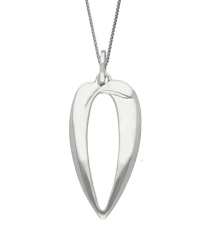 Sterling Silver Long Tear Drop Necklace - Silver