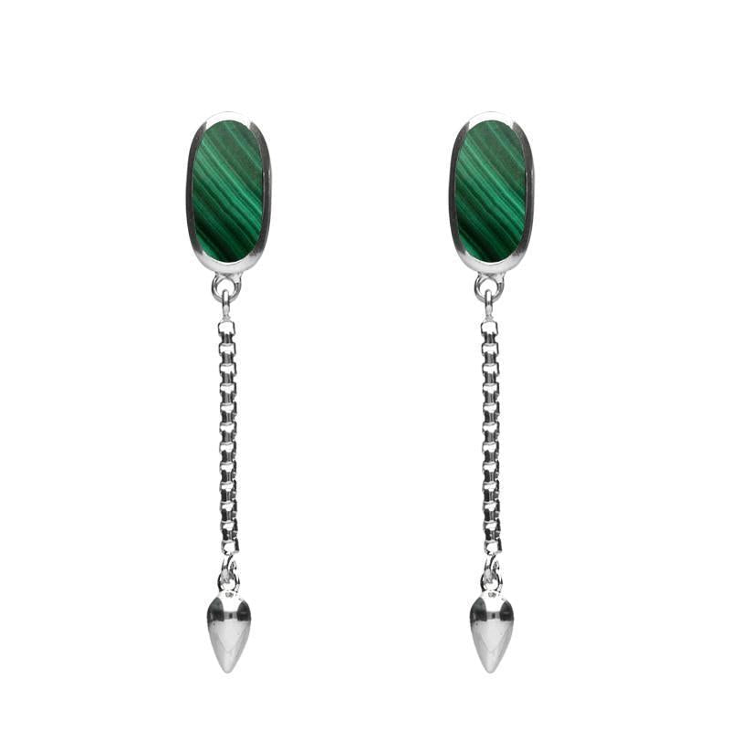 Sterling Silver Malachite Lineaire Medium Drop Stud Earrings