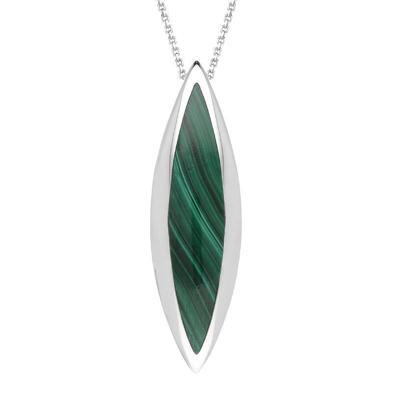Sterling Silver Malachite Toscana Long Marquise Necklace - Silver