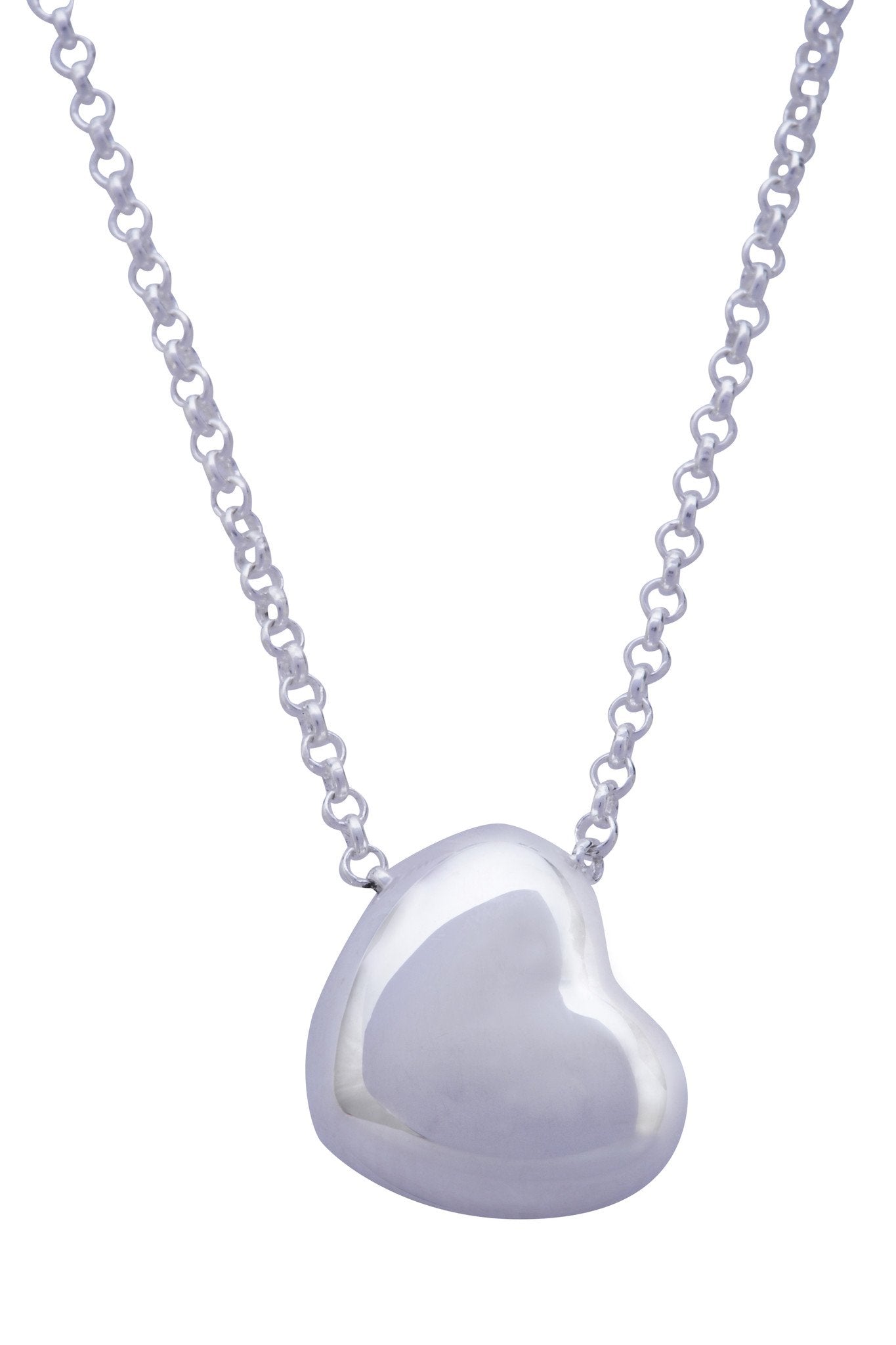 Sterling Silver Medium 3D Heart Necklace - Silver