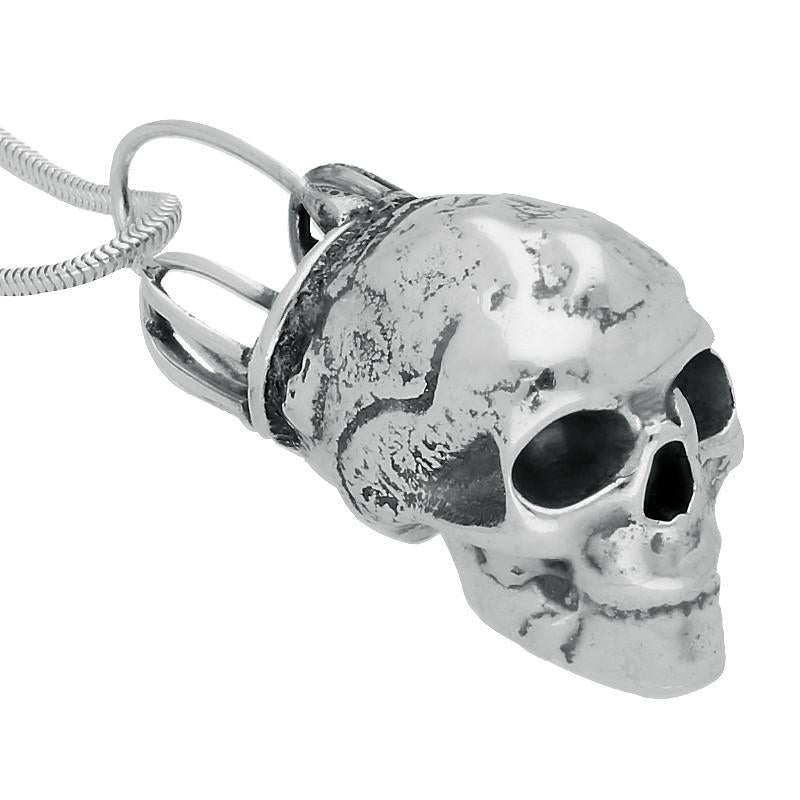 Sterling Silver Medium Skull Cage Necklace - Silver