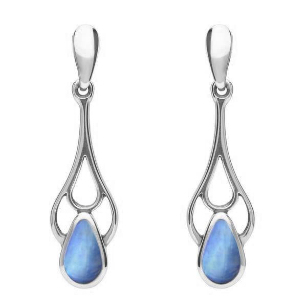 Sterling Silver Moonstone Pear Spoon Earrings - Silver