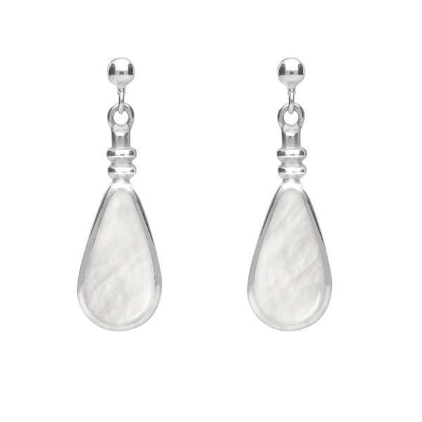 Sterling Silver Mother of Pearl Bottle Top Pear Drop Earrings - Silver