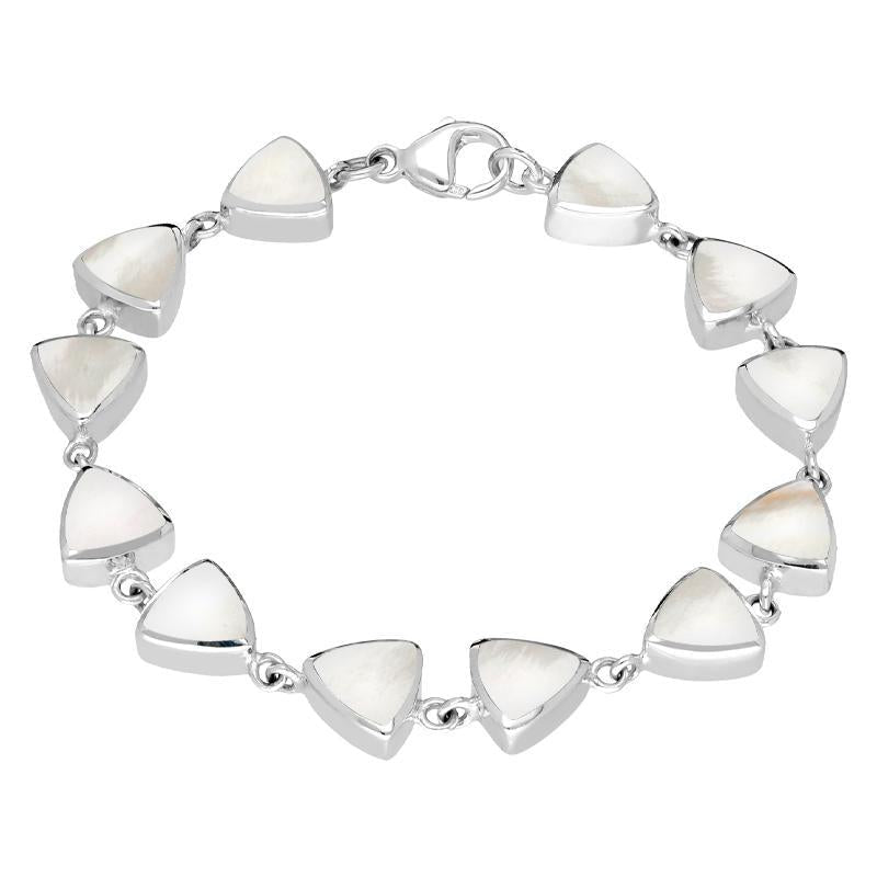 Sterling Silver Mother of Pearl Curved Triangle Bracelet - Silver