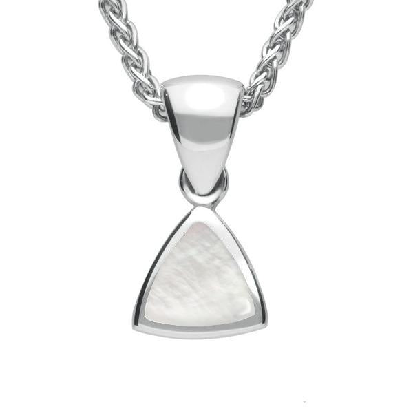 Sterling Silver Mother of Pearl Curved Triangle Small Necklace - Silver