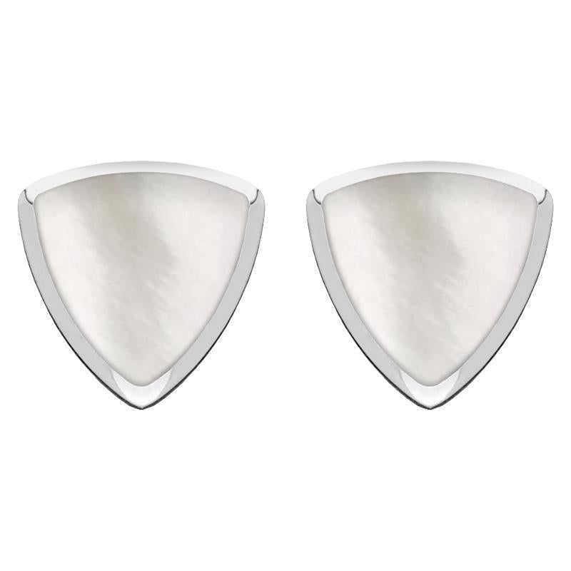 Sterling Silver Mother of Pearl Curved Triangle Stud Earrings - Option1 Value Silver