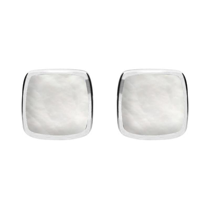 Sterling Silver Mother of Pearl Cushion Stud Earrings - Silver