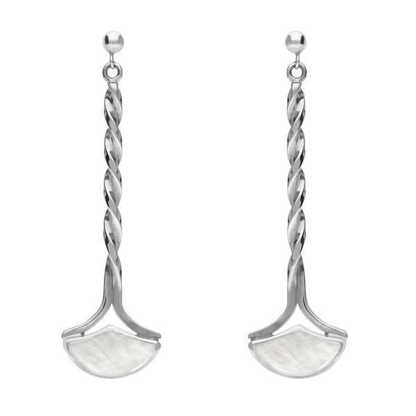 Sterling Silver Mother of Pearl Drop Twist Fan Stud Earrings - Silver