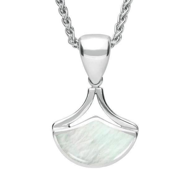 Sterling Silver Mother of Pearl Fan Shaped Necklace - Silver