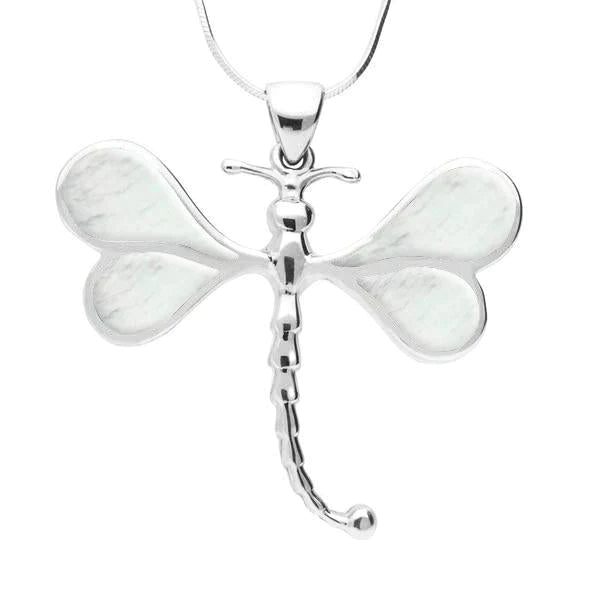 Sterling Silver Mother of Pearl Four Stone Dragonfly Necklace