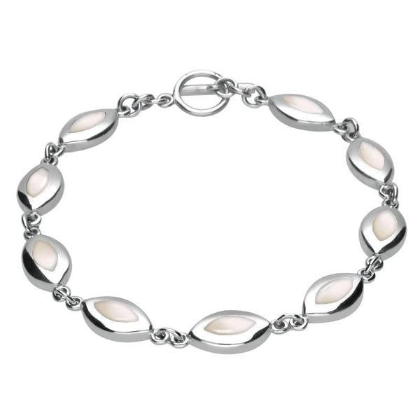 Sterling Silver Mother of Pearl Framed Marquise Bracelet - Silver