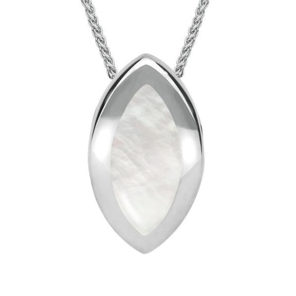 Sterling Silver Mother of Pearl Framed Marquise Necklace