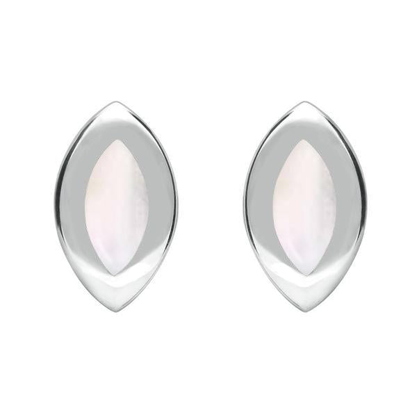Sterling Silver Mother of Pearl Framed Marquise Stud Earrings - Silver