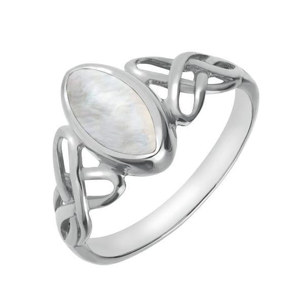 Sterling Silver Mother of Pearl Marquise Celtic Ring