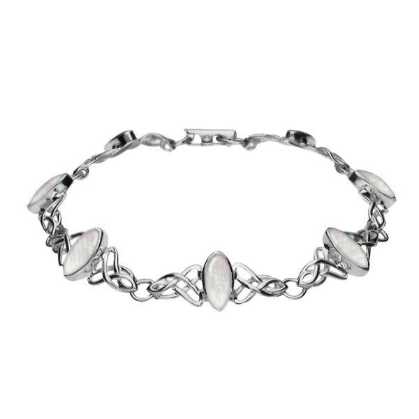 Sterling Silver Mother of Pearl Marquise Shaped Celtic Bracelet - Silver