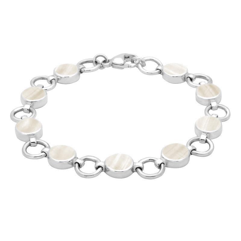 Sterling Silver Mother of Pearl Nine Stone Round Ring Bracelet - Silver