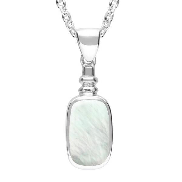Sterling Silver Mother of Pearl Oblong Bottle Top Necklace - Silver