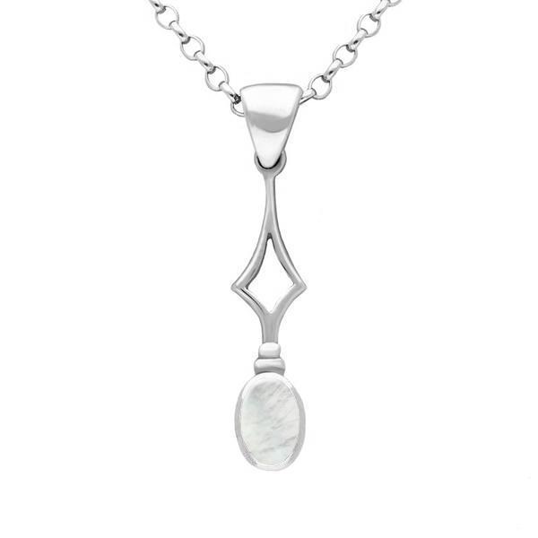 Sterling Silver Mother of Pearl Oval Drop Necklace - Silver