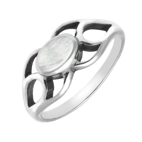 Sterling Silver Mother of Pearl Oval Lattice Ring - Silver