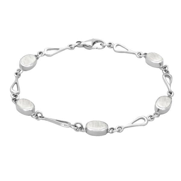 Sterling Silver Mother of Pearl Oval Spoon Link Bracelet