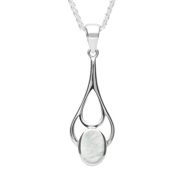 Sterling Silver Mother of Pearl Oval Spoon Necklace - Silver