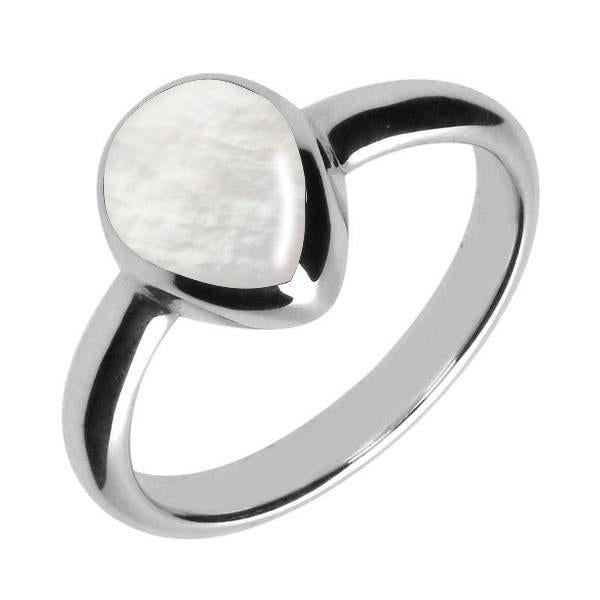 Sterling Silver Mother of Pearl Pear Shaped Ring - Silver