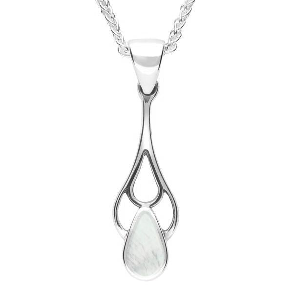 Sterling Silver Mother of Pearl Pear Spoon Necklace - Silver