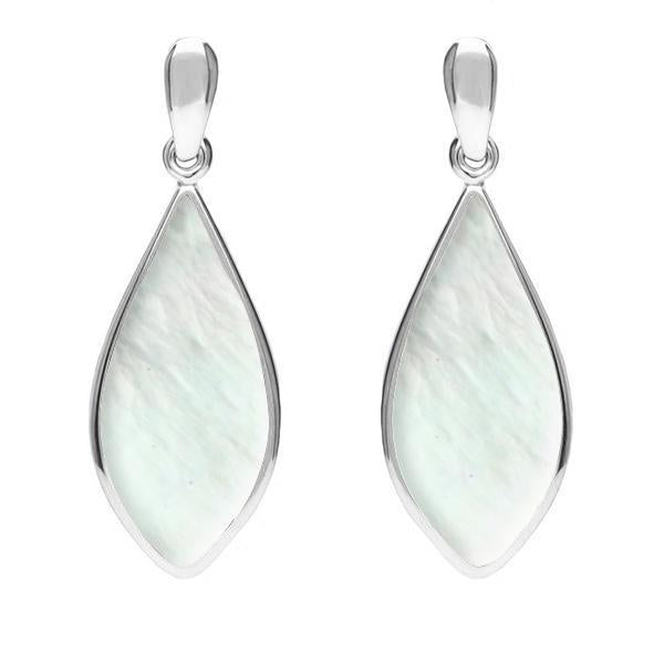 Sterling Silver Mother of Pearl Pointed Pear Drop Earrings - Silver
