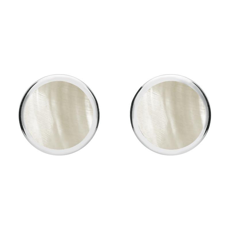 Sterling Silver Mother of Pearl Round Stud Earrings - Silver