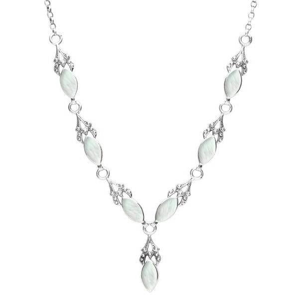 Sterling Silver Mother of Pearl Seven Stone Marquise Necklace - Silver