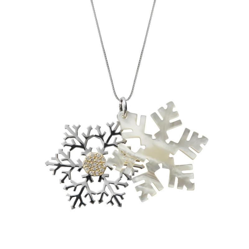 Sterling Silver Mother of Pearl Small Double Snowflake Necklace - Option1 Value Silver