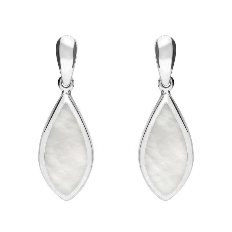 Sterling Silver Mother of Pearl Small Pointed Pear Drop Earrings
