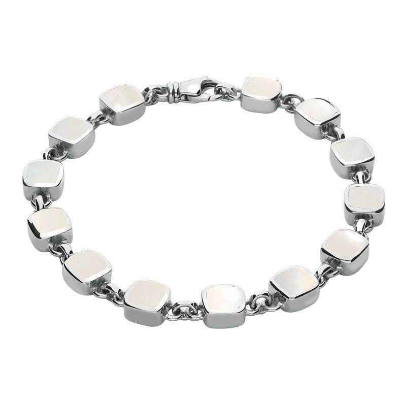 Sterling Silver Mother of Pearl Square Cushion Bracelet - Silver