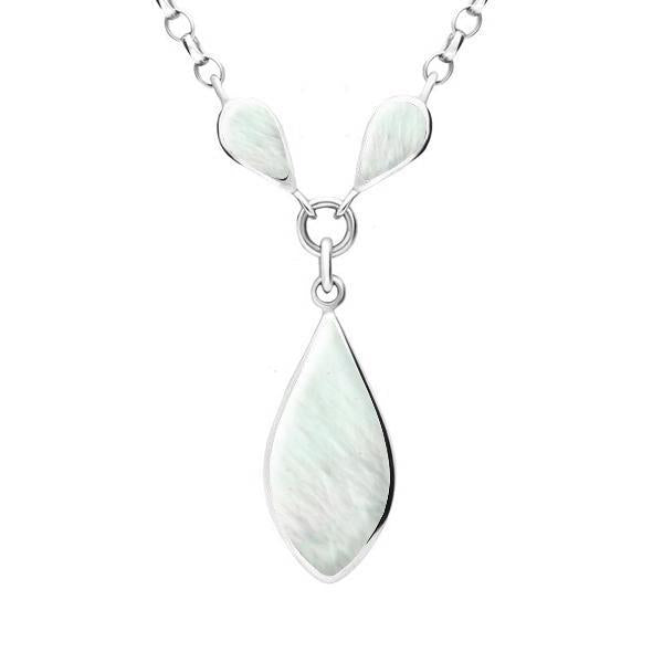 Sterling Silver Mother of Pearl Three Stone Pear Necklace - Silver