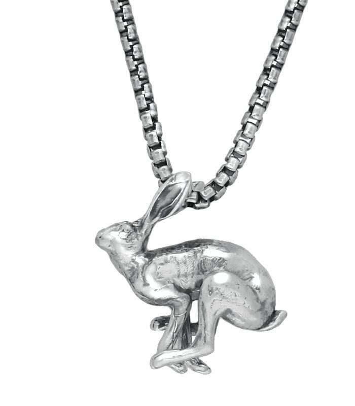 Sterling Silver Running Hares Necklace - Silver
