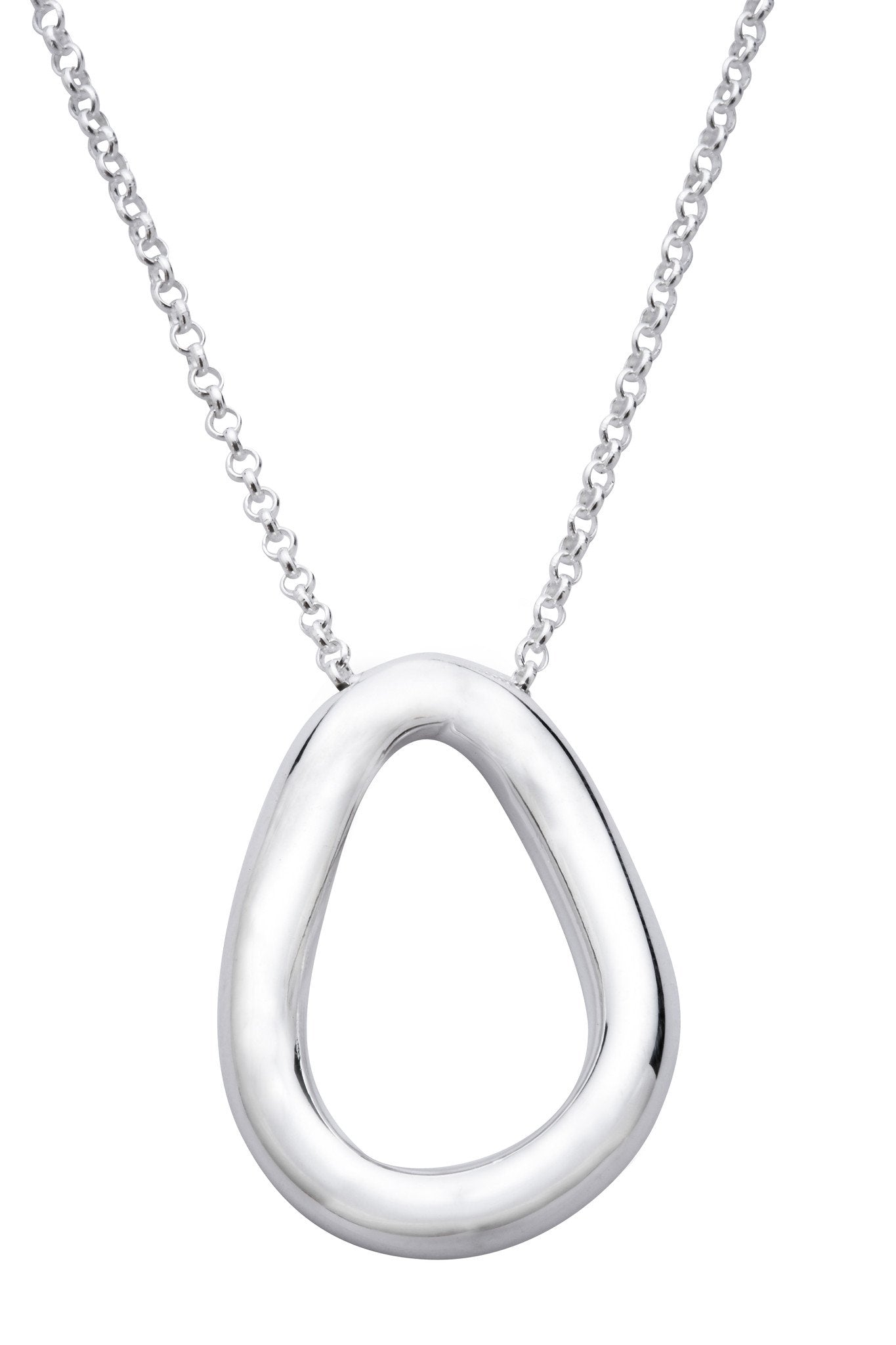 Sterling Silver Open Pear Shaped Necklace - Silver