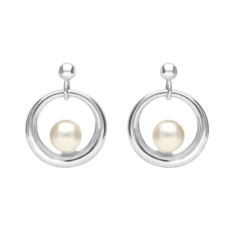 Sterling Silver Pearl Circle Stud Earrings D