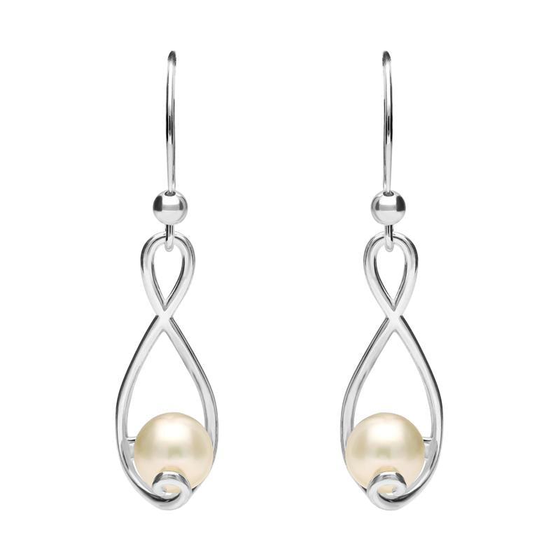 Sterling Silver Pearl 7mm Open Twist Drop Earrings D - Silver