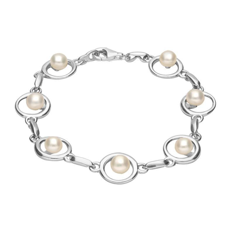 Sterling Silver Pearl Round Link Bracelet - Silver