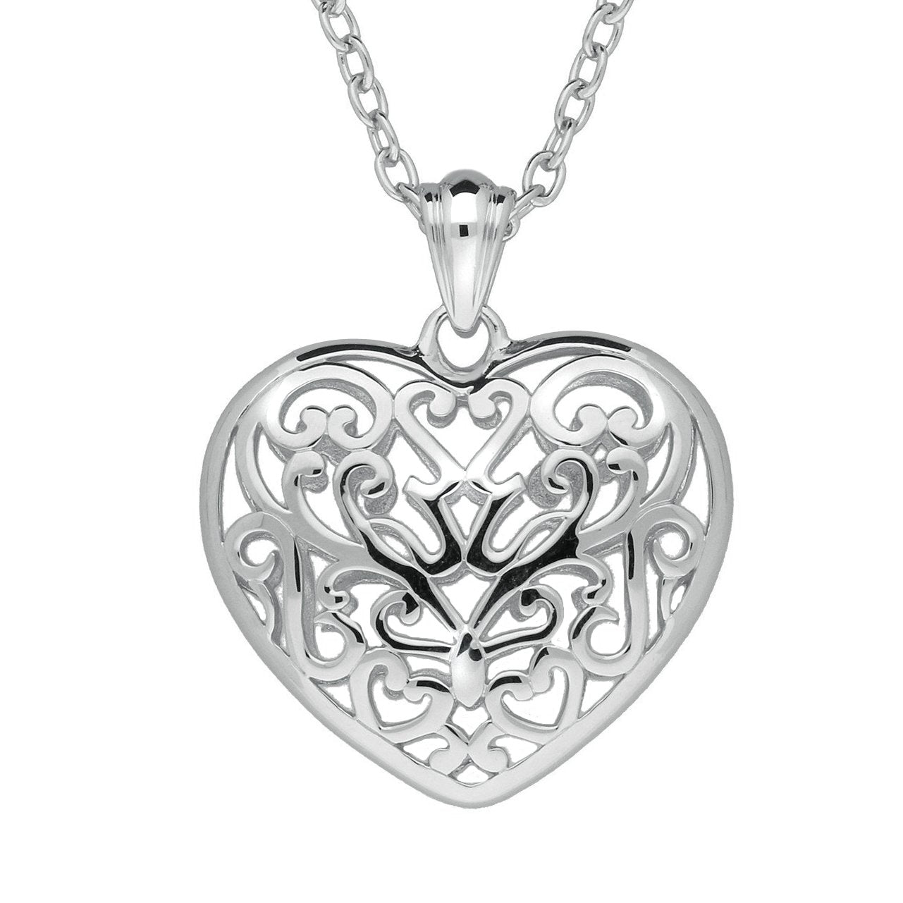 Sterling Silver Pierced Heart Necklace - Silver