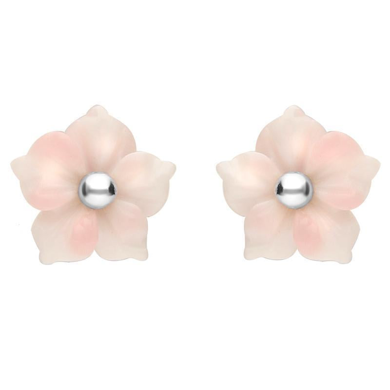 Sterling Silver Pink Conch Tuberose 8mm Carnation Stud Earrings - Silver