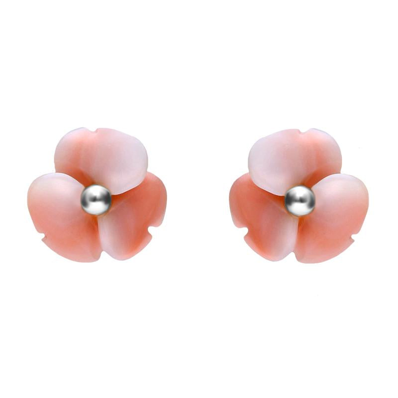 Sterling Silver Pink Conch Tuberose 8mm Clover Stud Earrings - Option1 Value Silver