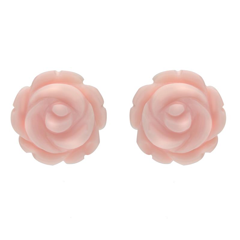 Sterling Silver Pink Conch Tuberose 10mm Rose Stud Earrings - Silver