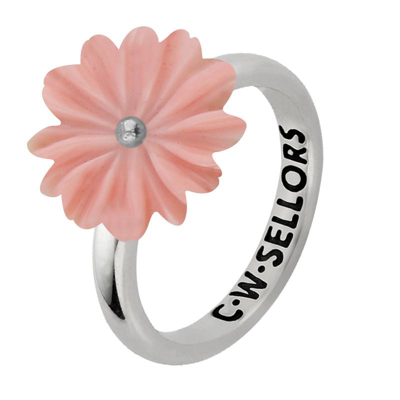 Sterling Silver Pink Conch Tuberose 15mm Daisy Ring - Silver